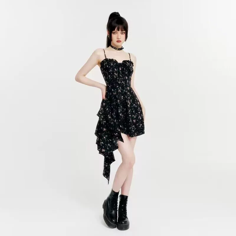 2025 новый романтический захват темного чистого желания нишевые нерегулярные цветочные подтяжки платье горячая девушка весна и лето