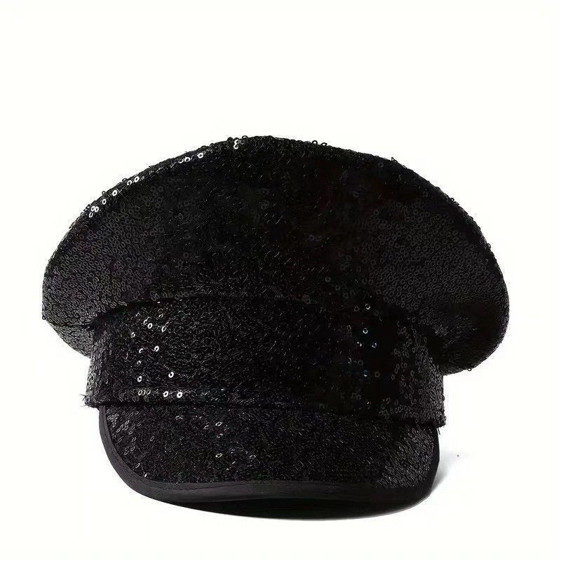 Sombrero azul marino con incrustaciones de diamantes, boina estilo punk, sombrero y2k, sombrero de marinero para mujer con ambiente otoñal e invernal, sombrero dorado para clima frío