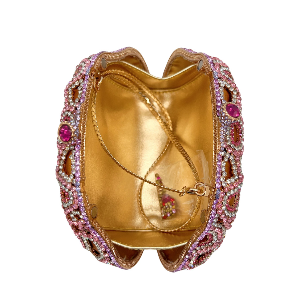 Túi clutch nữ cầm tay đính pha lê hình bướm thủ công dự tiệc — Màu hồng vàng kim, Màu tím hồng, Màu hồng, Màu bạc