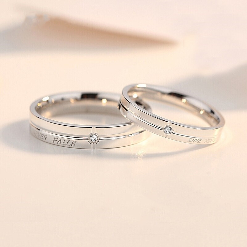 Letter Couple Rings for Women and Men, Open Pair of Rings, Adjustable Wedding Rings with Diamonds and Zircons