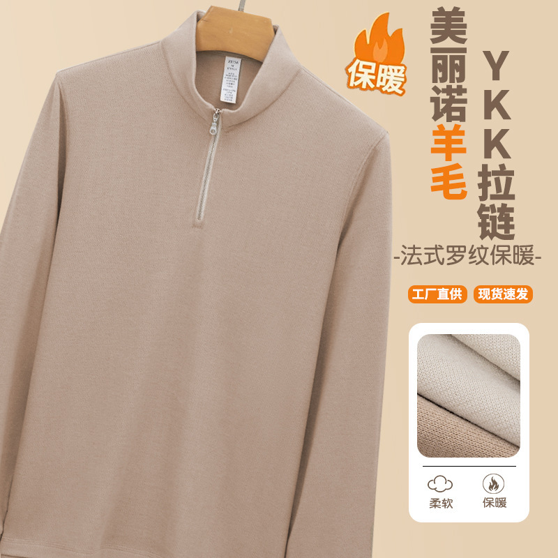 Antibacterial Thickened Wool Sweater with Ykk Zipper, Fleece-Lined, Machine Washable, Thermonylon Acrylic Warm Polo Shirt for Men, Long Sleeve