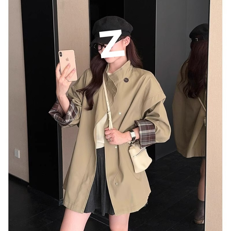 高级感经典撞色风衣女春秋宽松显瘦小个子英伦风工装休闲显瘦外套|undefined