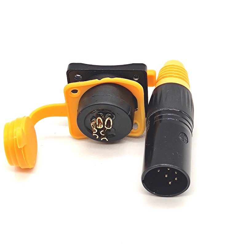 瑞士黑卡侬头 6PIN公头  黄色胶尾  IP等级防水 6芯镀镍