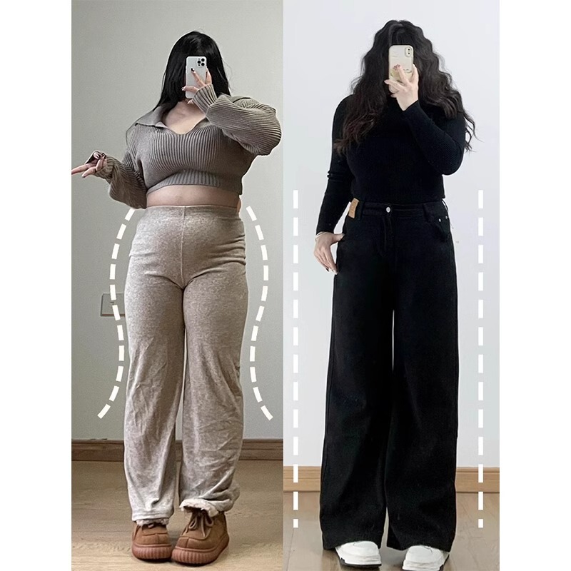 梨形身材美式直筒牛仔裤女春季新款大码胖高腰遮胯宽松阔腿长裤|undefined
