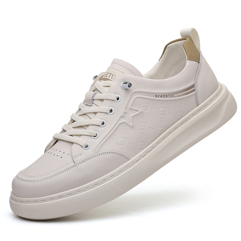 Giày lười nam da bò lớp đầu, sneaker casual da thật dễ phối đồ, gót thấp 1–3 cm — Màu trắng, màu đen