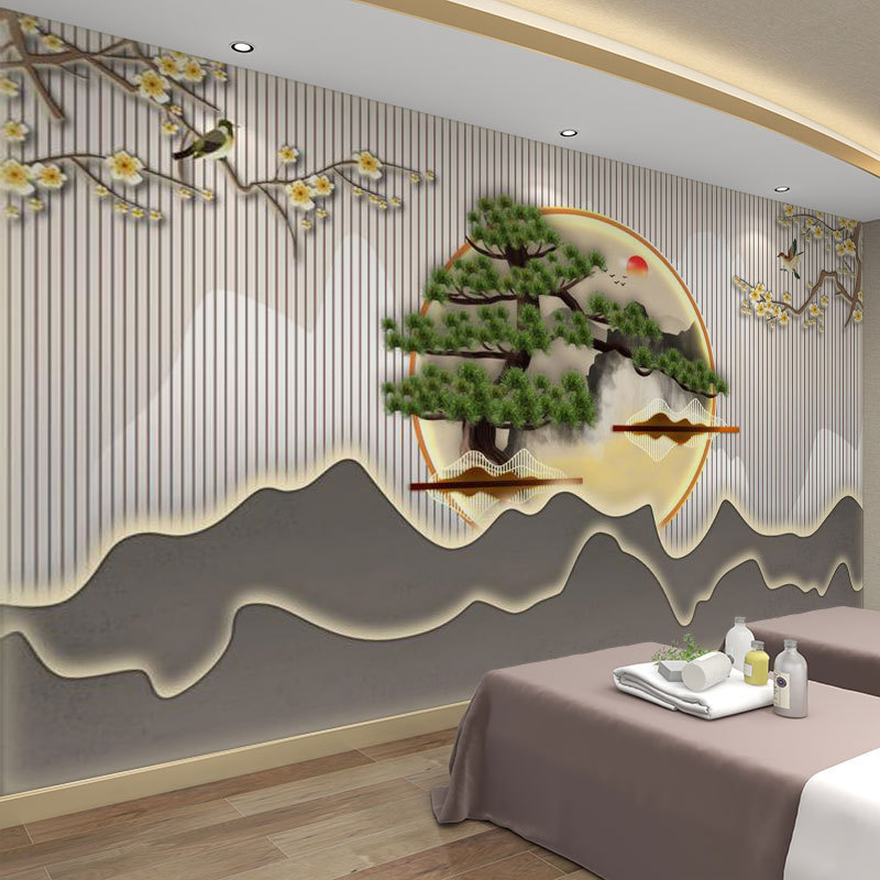 墙纸3d立体中式格栅墙布背景墙壁纸客厅装饰壁布店铺装修壁画|undefined