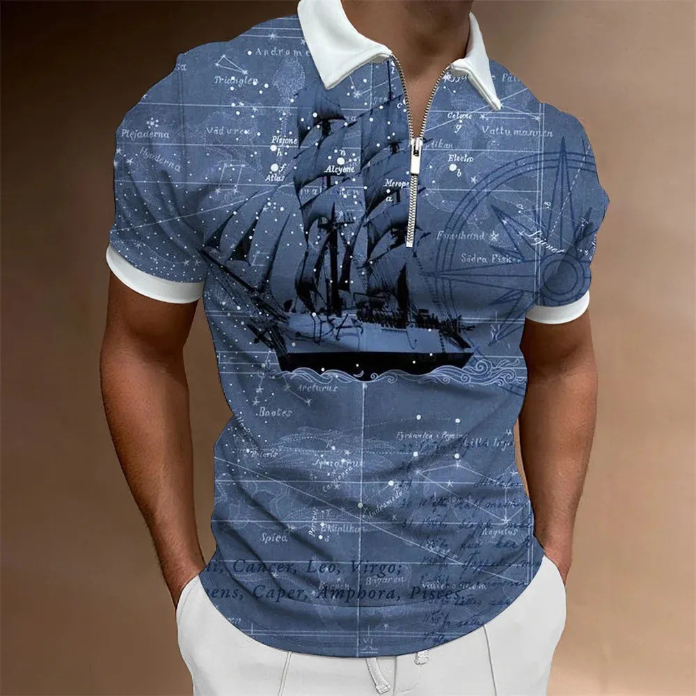Personalidad, nuevas ideas, matemáticas, fórmula matemática, impresión 3D, camisa POLO con cremallera de manga corta transpirable con solapa suelta para hombre