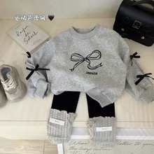 女童秋装套装新款儿童蝴蝶结卫衣中童休闲上衣堆堆袜打底裤两件套