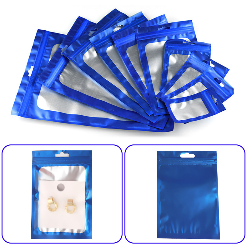 蓝色彩色开窗镀铝自封袋渔具挂件饰品袋手机壳塑料袋珠光袋美妆袋