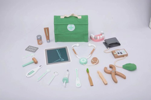 儿童木制化妆医生包玩具仿真梳妆彩妆牙科医具过家家角色装扮玩具