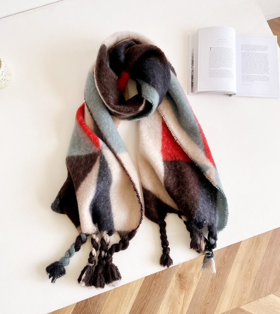 New Geometric Triangle Scarf Women in Winter with 100 Pairs of Tune, Green Hippocampus Hair Shawl for Women's Street_voghion.com