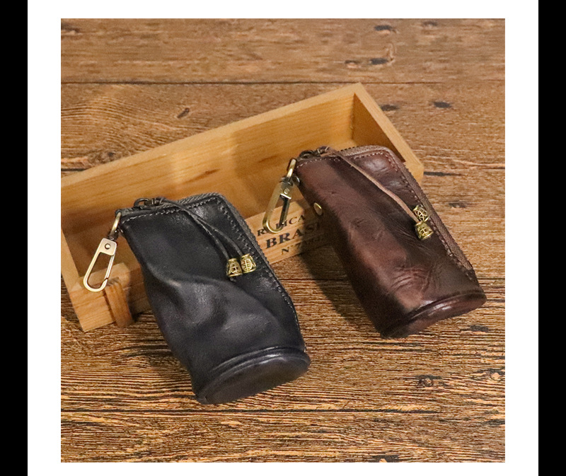 Borsa in pelle per uomo, borsa in pelle di mucca appesa alla vita, semplice secchio per l'acqua di grande capacità, borsa portachiavi con cerniera multifunzionale, coreana_voghion.com