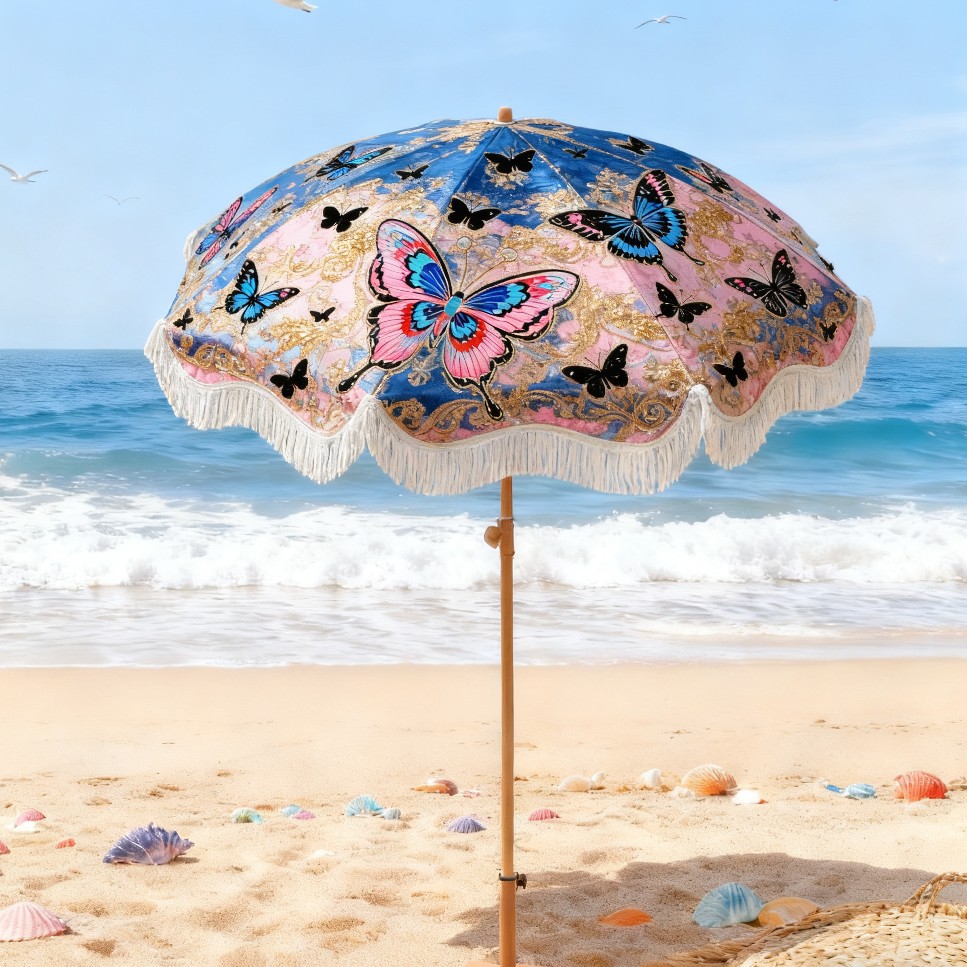 跨境户外沙滩伞豪华高级感海边泳池庭院露营遮阳流苏大伞包邮