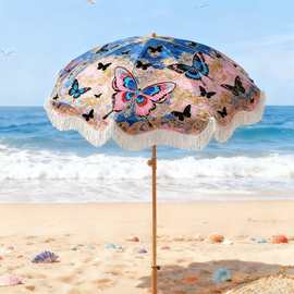 跨境户外沙滩伞豪华高级感海边泳池庭院露营遮阳流苏大伞包邮