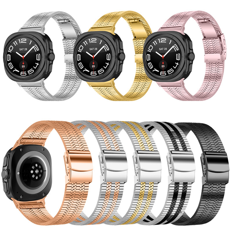 For Samsung Watch7 Ultra Five Beads Stainless Steel Strap Galaxy47mm Stainless Steel Metal Strap
