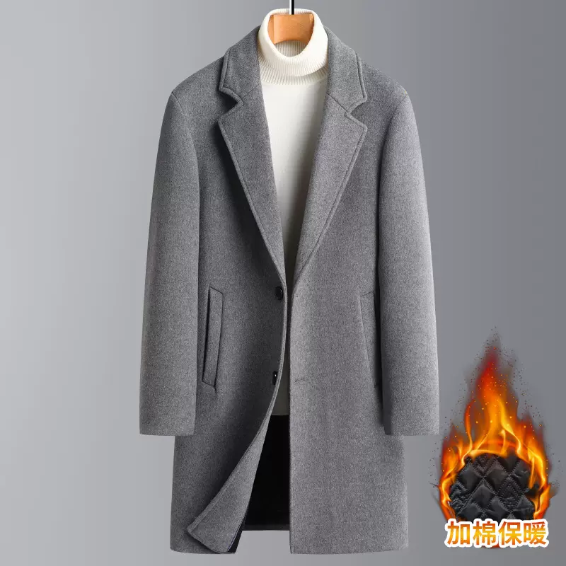 男士加棉加厚羊毛呢大衣2024秋冬季中青年商务休闲中长款毛呢外套