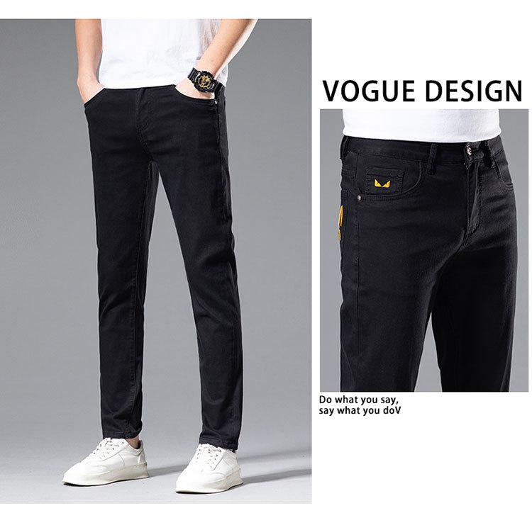 Jeans alla moda da uomo sottili primavera/estate Pantaloni con piedi elastici in cotone bianco slim fit ricamati di marca di fascia alta_voghion.com
