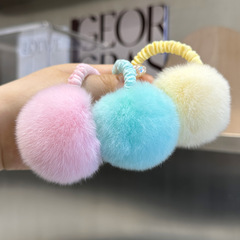 リアルレッキスラビットファーのかわいいぬいぐるみボールヘッドロープ、シンプルで多用途なファーボールヘアロープ、伸縮性のあるヘアゴム、ヘッドバンド、ヘアバンド