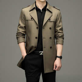 2024秋冬季新款男士夹克过膝双排扣风衣长款中青年上衣外套男装潮