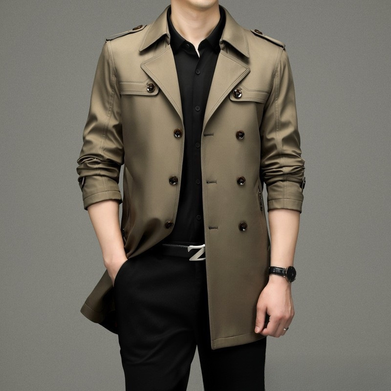 2024 Autumn and Winter New Men's Jacket Over-The-Knee Double-Breasted Windbreaker Long Young and Middle-Aged Tops Jacket Men's Fashion