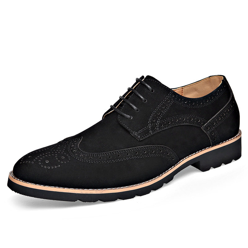Giày Brogue nam da lộn phong cách Anh, giày lười mũi nhọn đế cao su, phối chỉ khâu — 858 kaki, 858 màu nâu sẫm, 858 đen