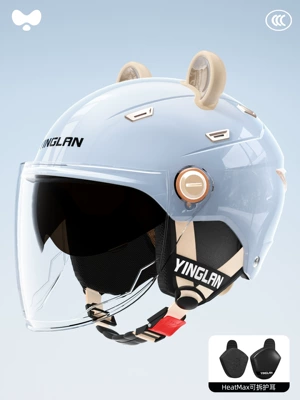 Motosiklet kaskı (dəbilqə) Seasons, Warm Motorcycle Safety Helmet - 3c-double-mirror-blue-hd-long-mirror-heatmax-removable-ear-protection-one-size-fits-all