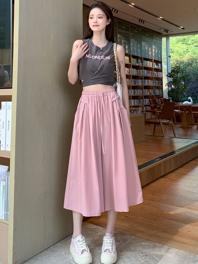 Yamamoto Half-Culottes Women's Summer New High Waist Wide Leg Loose Dose Slim Look Thin Casual Half-length A- line Pants
