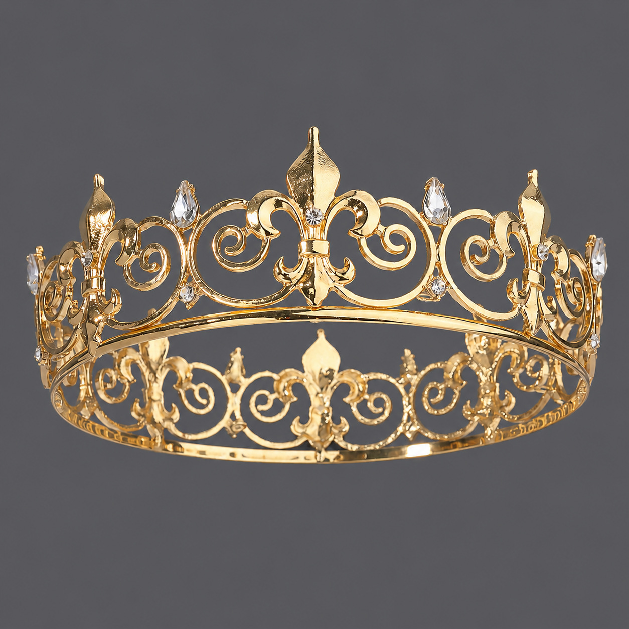 Especializados en comercio exterior, corona retro estilo rey, corona redonda de aleación con diamantes de imitación dorados, tocados para fiestas y bailes para hombres y mujeres, venta al por mayor. image 6