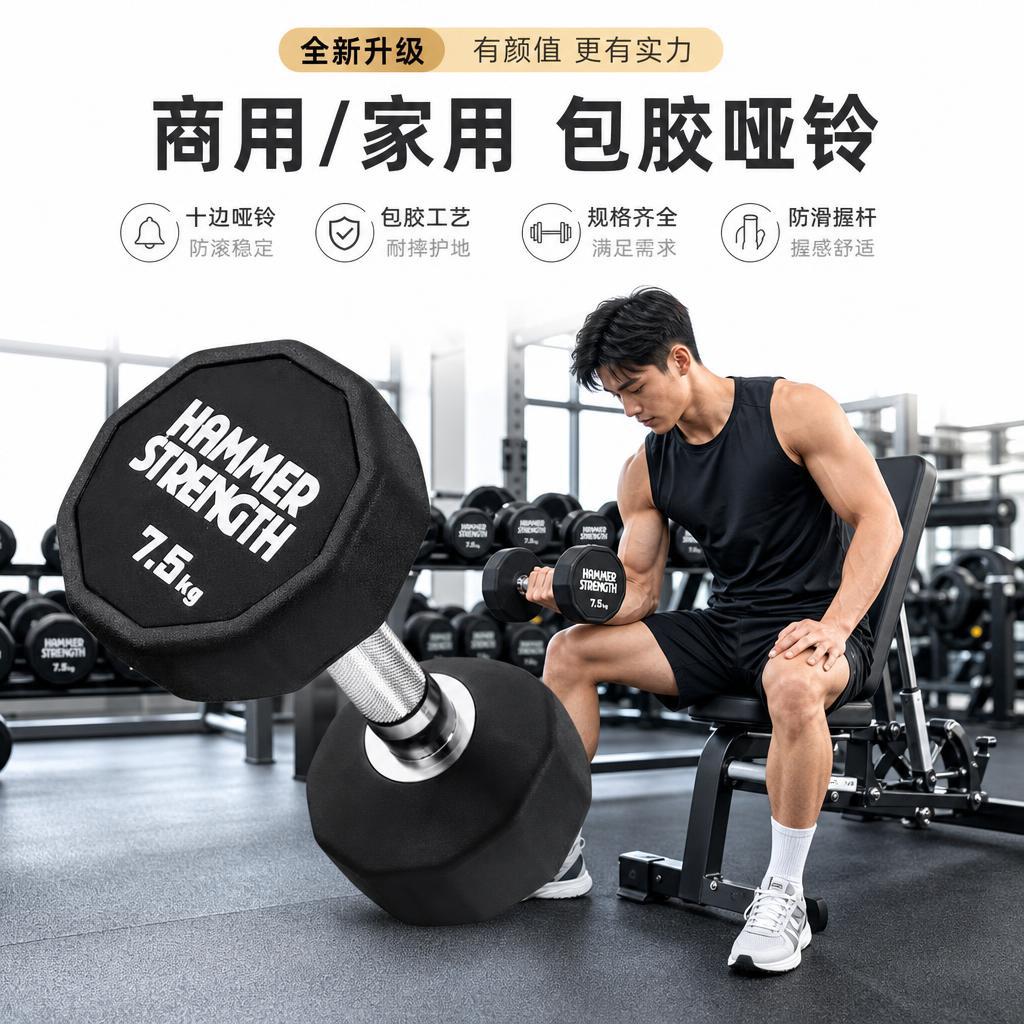 On Kenar Kaplı Dumbell Ticari Fitness Salonu Sabit Dumbell Dökme Demir Yuvarlanmayan Dumbell Standı Seti Özelleştirilebilir Logo
