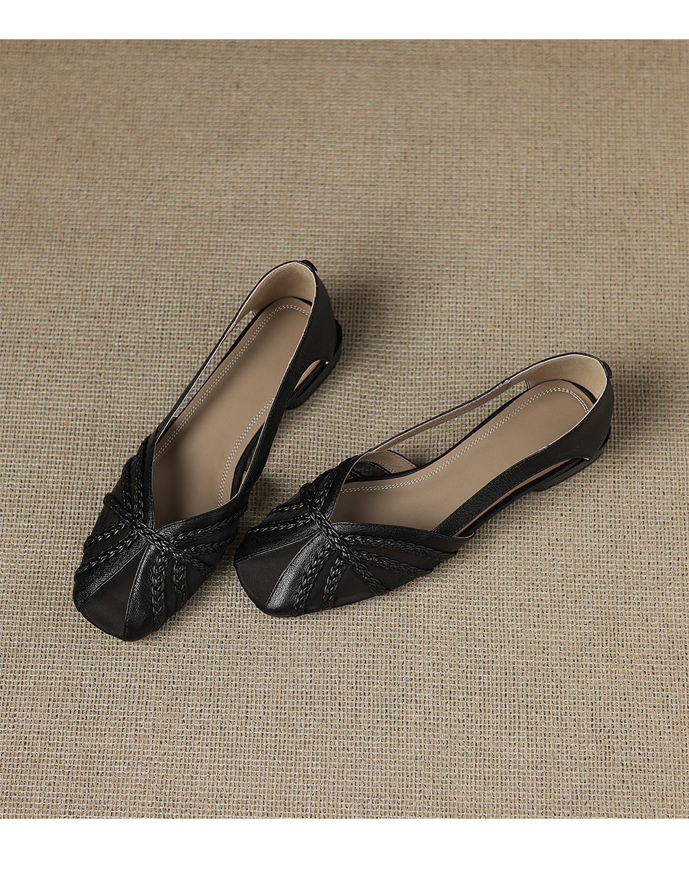 Sandal nữ da cừu mũi kín đế bệt phối lưới thoáng khí — đen chi tiết 17