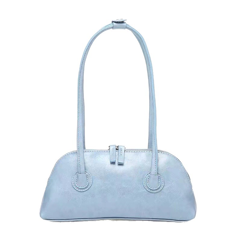 Women's Retro Fashion Oil Wax Leather Baguette Bag, Niche Versatile Casual Candy Color Long Handle Shoulder Underarm Bag - Thumbnail 5