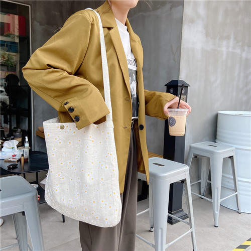 03173 Japanese style small fresh daisy canvas bag women's literary shoulder bag student thin bag bag wholesale