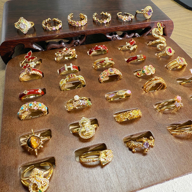 Enamel Oil Drop Personalized Ring Blind Box Live Broadcast Gold Medieval Vintage Retro Full Diamond Zircon Open Ring