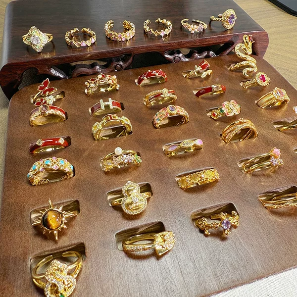 Enamel Oil Drop Personalized Ring Blind Box Live Broadcast Gold Medieval Vintage Retro Full Diamond Zircon Open Ring