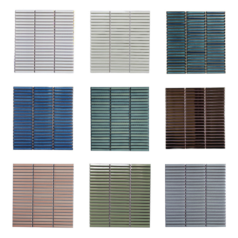 Nordic slender striped mosaic tile hotel background wall toilet…