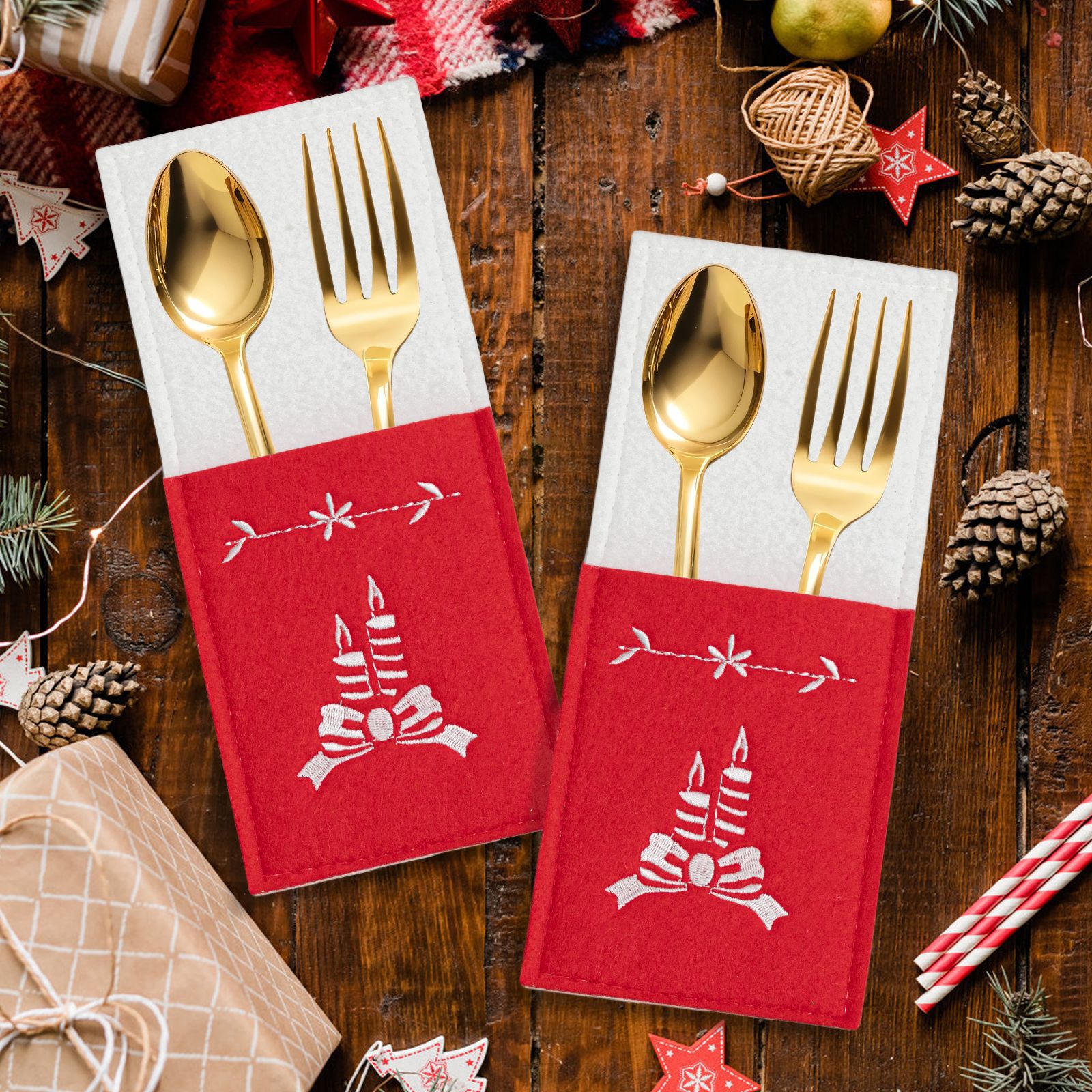 Decoración de Navidad transfronteriza Cuchillo y tenedor cubierta de feltro rojo Cuchillo y tenedor cubierta de decoración de mesa de cocina de comedor