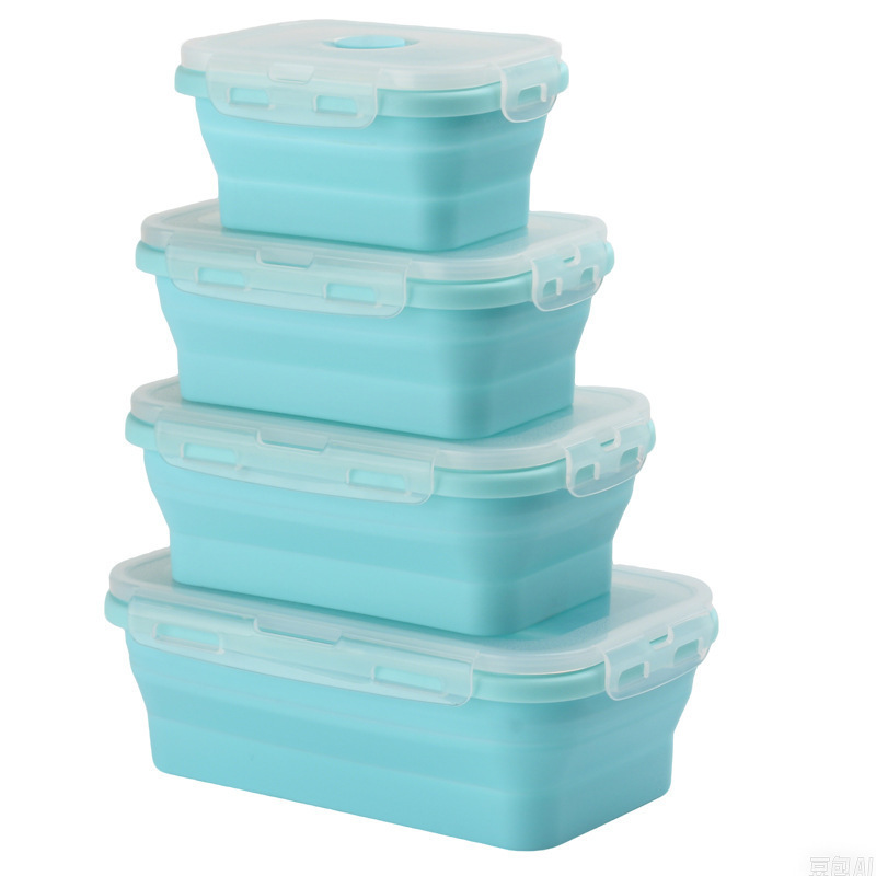 Caixa de almuerzo de silicona en stock, microondas plegables, caja de almuerzo de silicona, caja de almacenamiento de refrigerador, caja de preservación, tazón de silicona