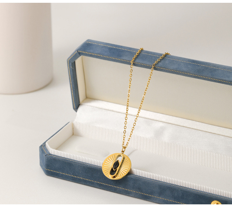 Retro Geometric Stainless Steel Pendant Necklace Metal Natural Stone Stainless Steel Necklaces_colorza_2