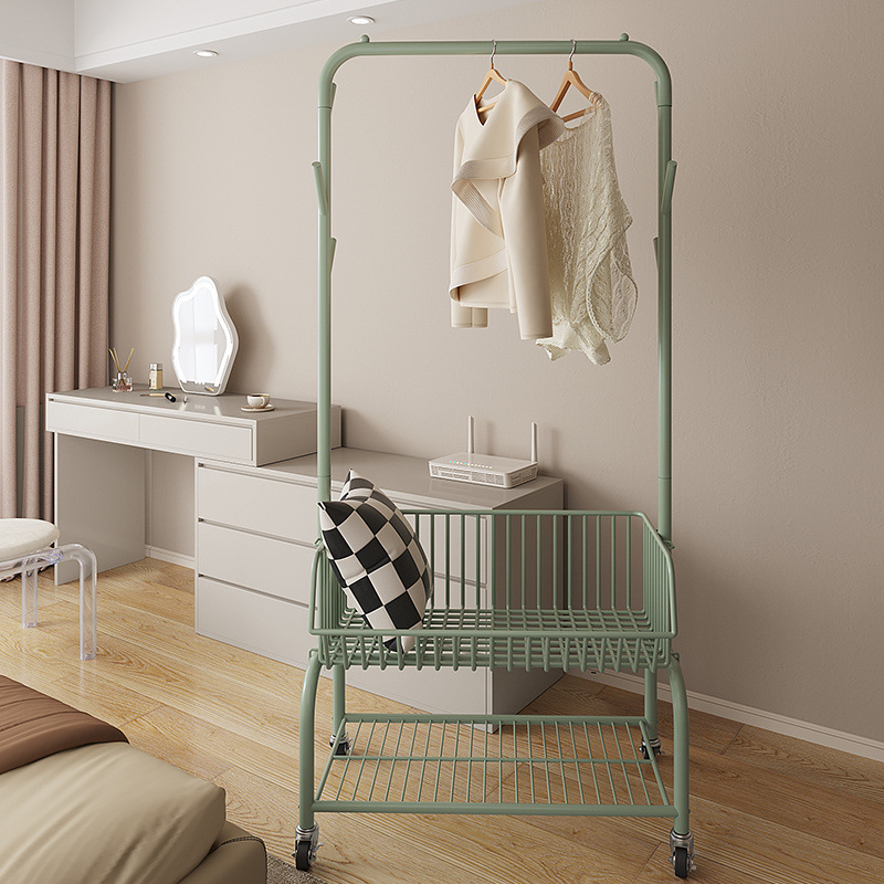 Bedroom Floor-Standing Coat Rack with Thickened Steel Pipes for Storing Clothes, Hats, and Bags, with Wheels, Ins-Style High Aesthetic Value
