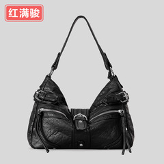 新款跨境包包女欧美时尚洗水PU单肩斜挎包休闲女士百搭托特包批发