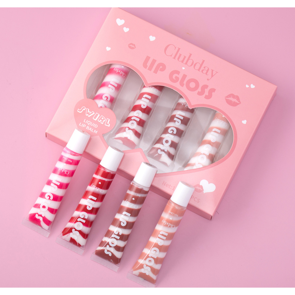 Clubday Spiral Fine Sparkling Lip Gloss Tube Nude Colored Lip Oil Set undefined