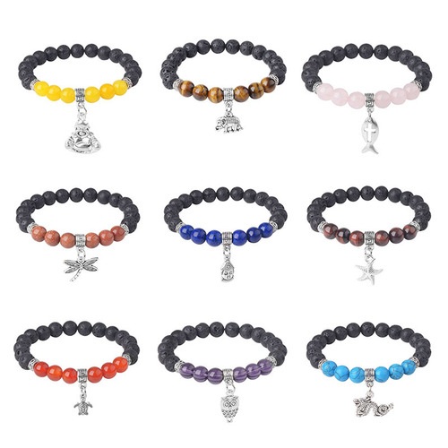 European and American style tiger eye stone, lava stone bracelet, turquoise elephant turtle 8mm women's bracelet