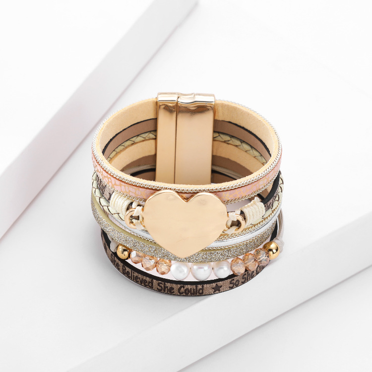 Fashion Multi-layer Heart-shape Pearl Leather Bracelet display picture 7