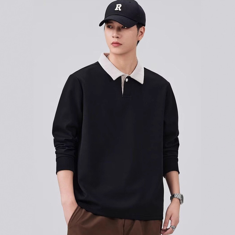 High-End Retro Contrasting Color Pullover Sweatshirt for Men, Lazy Style Loose Lapel Top, Korean Style Trendyy Long-Sleeved Polo Shirt High-End Retro Contrasting Color Pullover Sweatshirt for Men, Lazy Style Loose Lapel Top, Korean Style Trendyy Long-Sleeved Polo Shirt