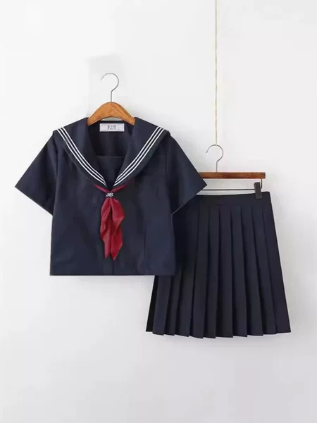 Plus Size Japanese Style Orthodox Jk Uniform Skirt Three Basic Summer Middle Clothes Preppy Style Class Uniform Short-Sleeved Suit