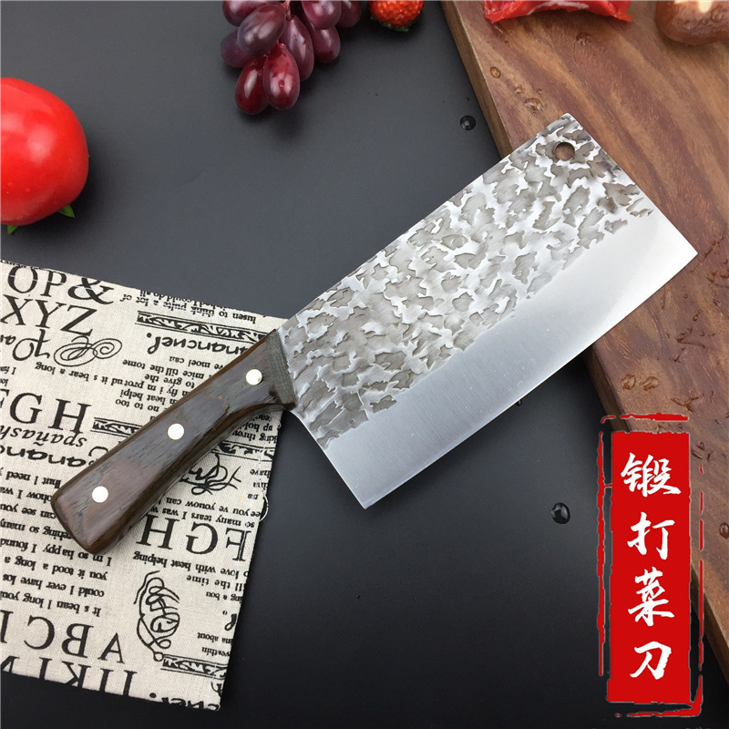 Patrón de martillo forjado cuchillo de cocina alas de pollo mango imitación retro Longquan corte de hueso corte de carne cuchillo de cocina de doble propósito