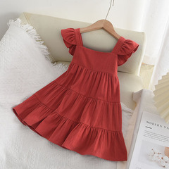Japanese and Korean Summer Stylish Dress Escape Princess Strap Dress New Solid Color Cake Skirt Baby Girl Dress