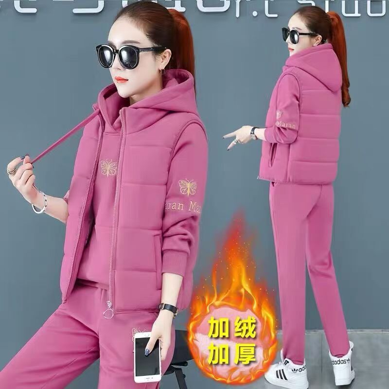 Mother's Autumn and Winter Vest Three-piece Set Middle-aged and Elderly fleece-lined Thickened Sportswear suit Women's Cold-proof Winter Coat New Mother's Autumn and Winter Vest Three-piece Set Middle-aged and Elderly fleece-lined Thickened Sportswear suit Women's Cold-proof Winter Coat New