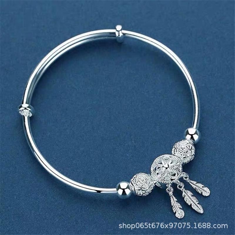 Dream Catcher Bracelet Female Online Celebrity Live Round Tube Telescopic Adjustable Bracelet White Copper Silver Plated Personality Design Bracelet