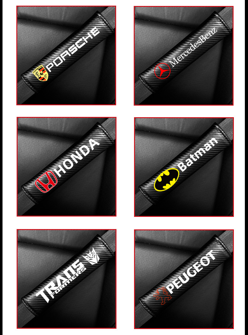 Car Carbon Fiber Pattern Seat Belt Shoulder Pad, Seat Belt Protector, Decorative Car Shoulder Pad with Car Logo Accessories